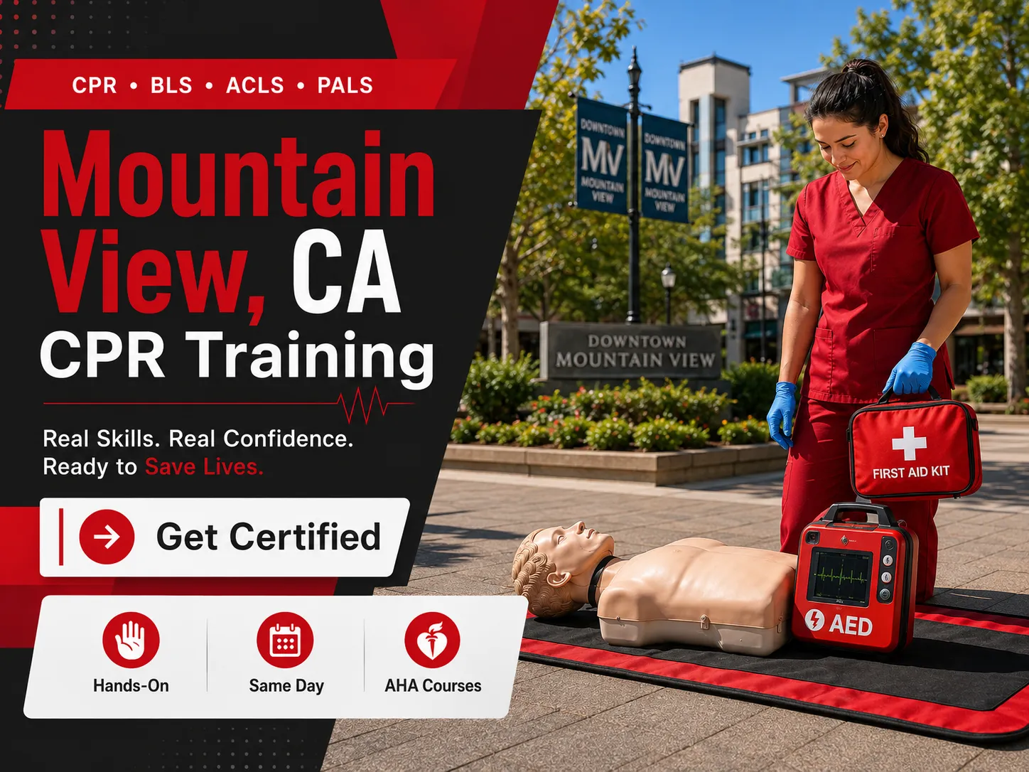 Adult CPR and first aid certification course in Mountain View, CA